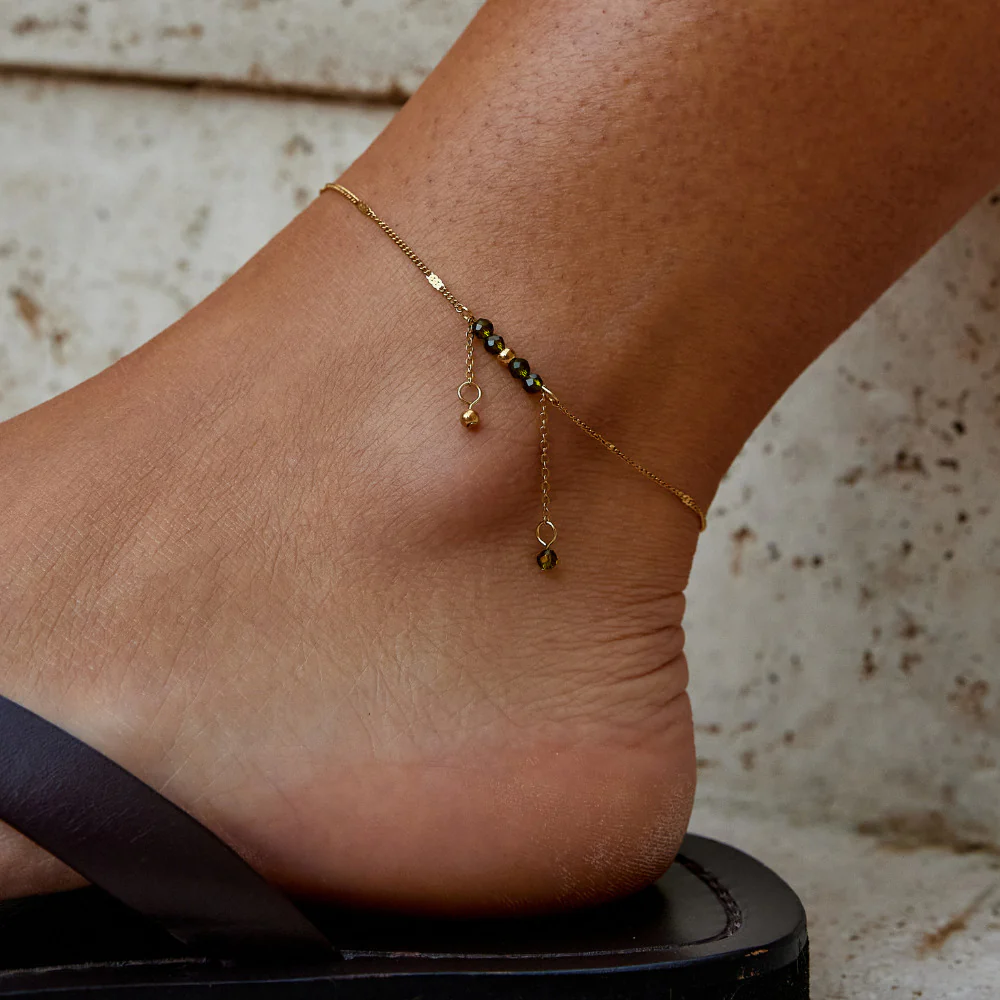 Arizona Green Bead Tassel Anklet - Image 3