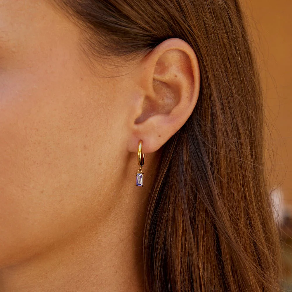 Avery Purple Crystal Drop Earrings - Image 2