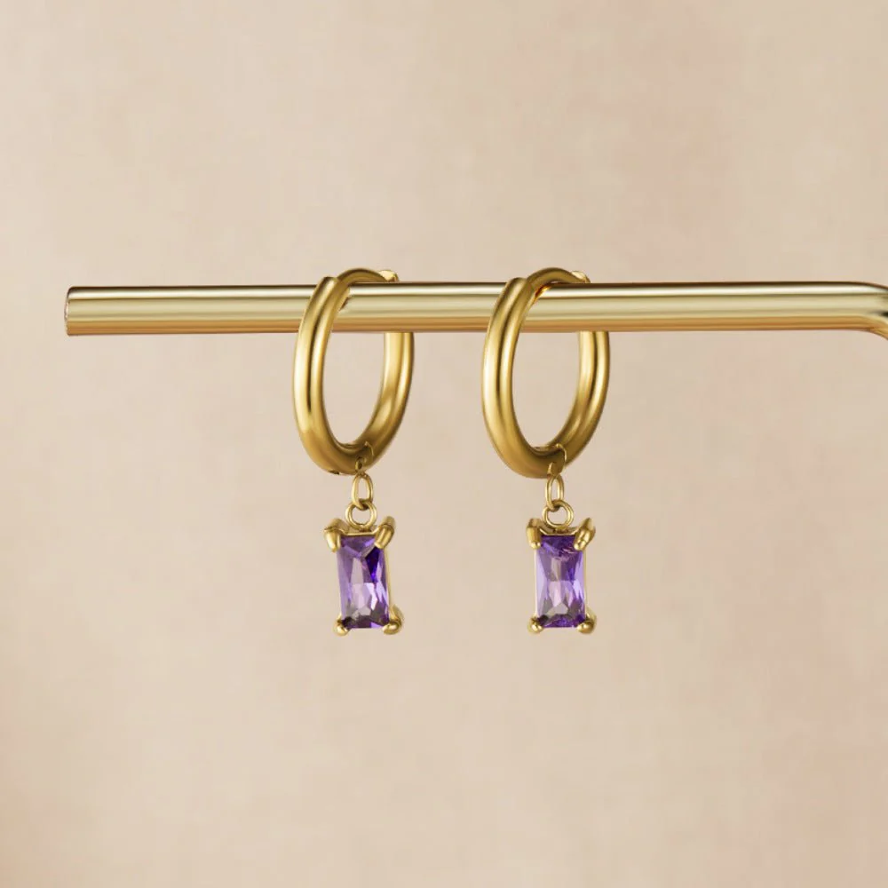 Avery Purple Crystal Drop Earrings - Image 3