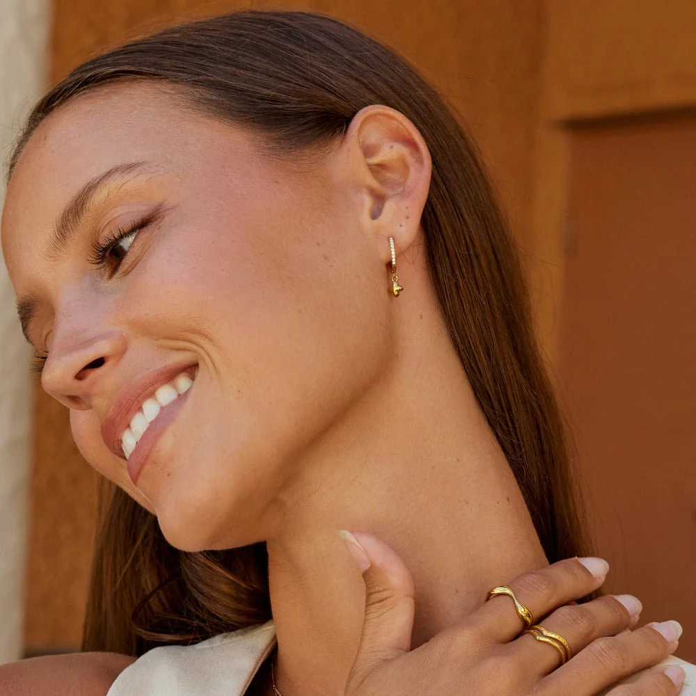 Bubble Petal Drop Hoop Earrings - Image 2