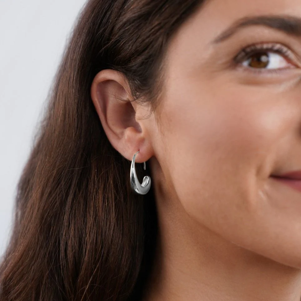 Classic Silver Drop Hoop Earrings - Image 2