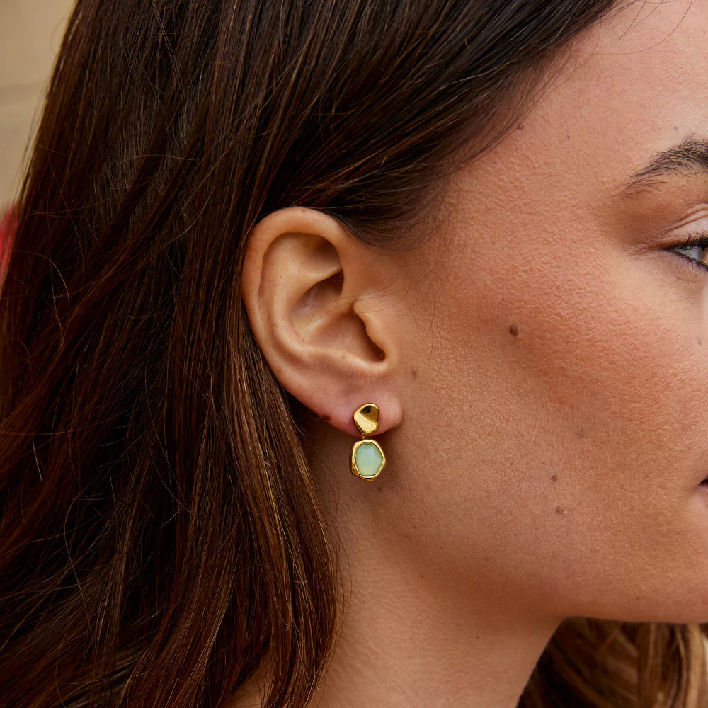 Gold Aquamarine Drop Earrings - Image 2