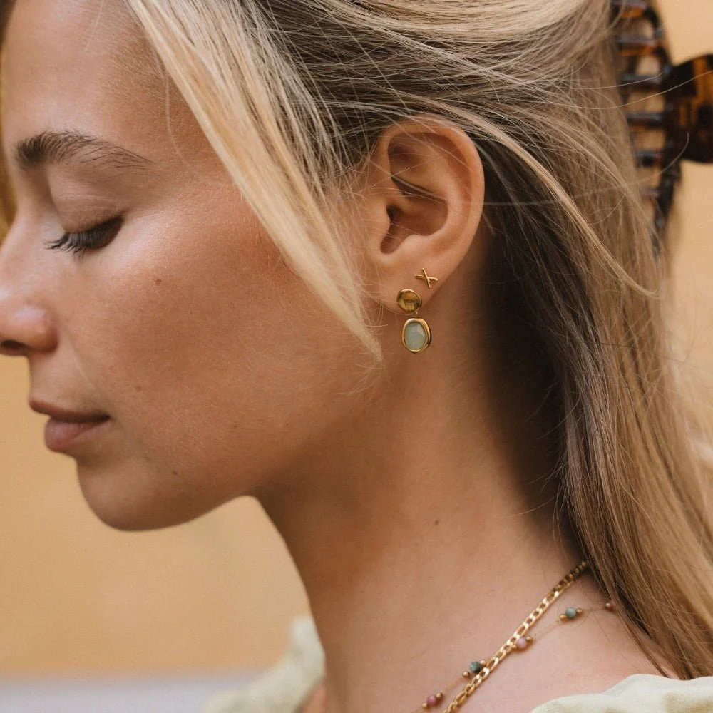 Gold Aquamarine Drop Earrings - Image 3