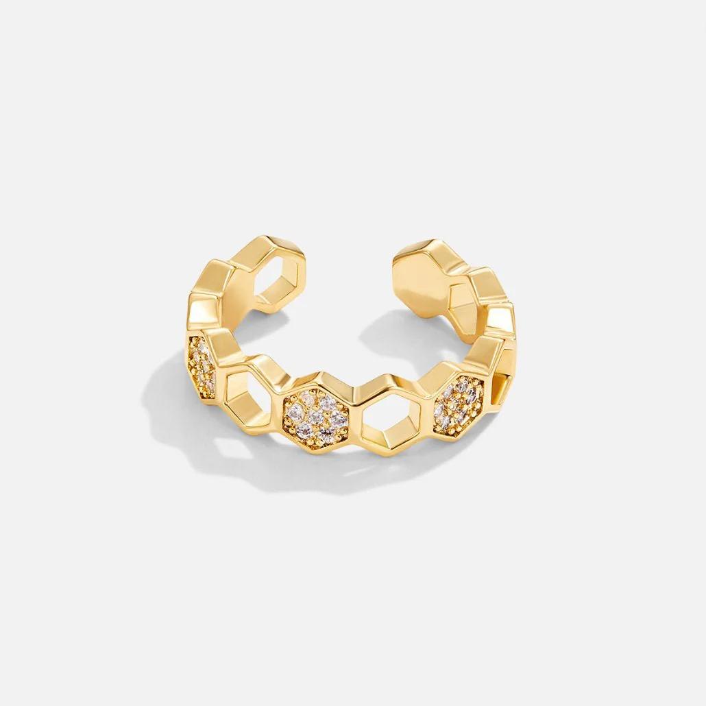 Gold & Crystal Honeycomb Ring - Image 5