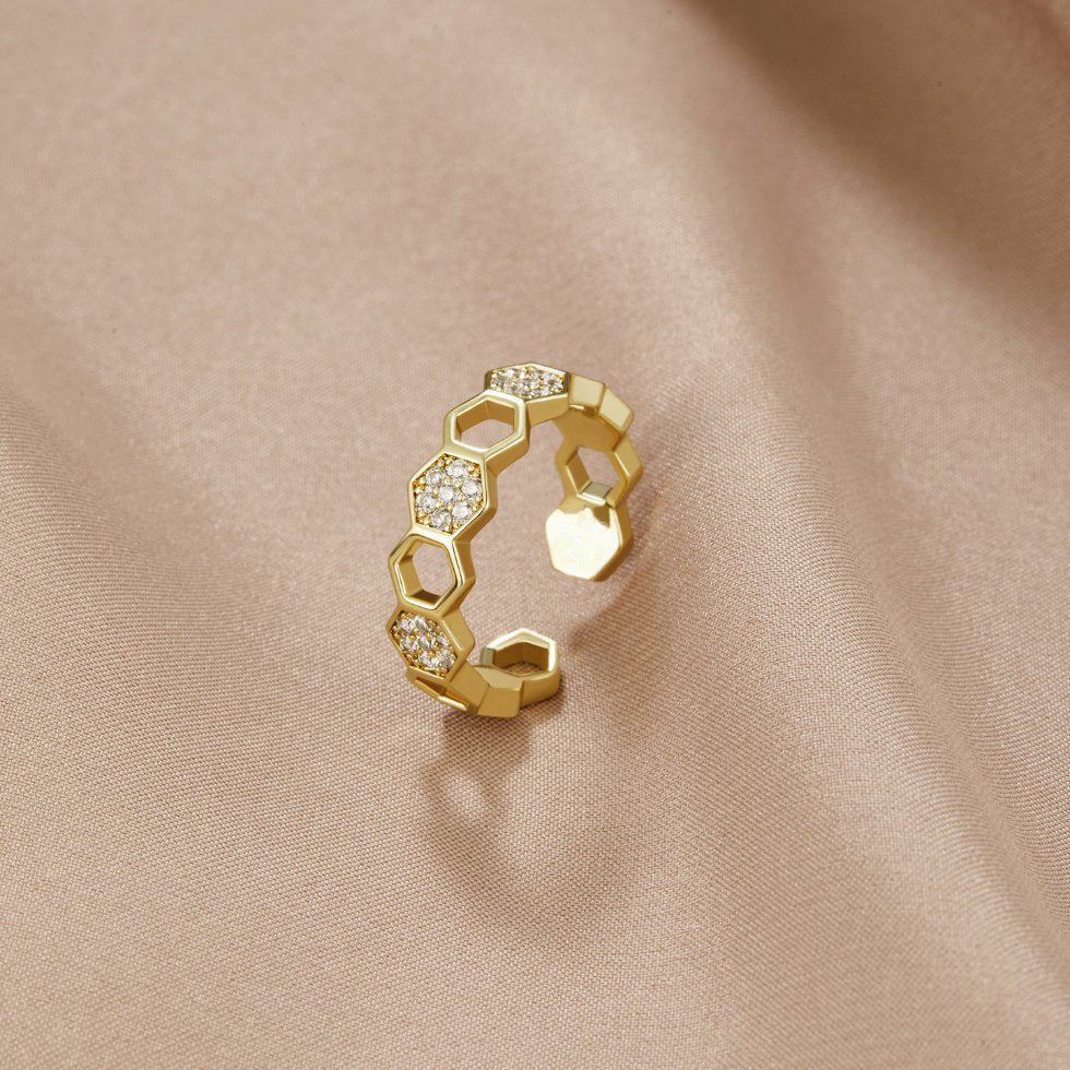 Gold & Crystal Honeycomb Ring - Image 8