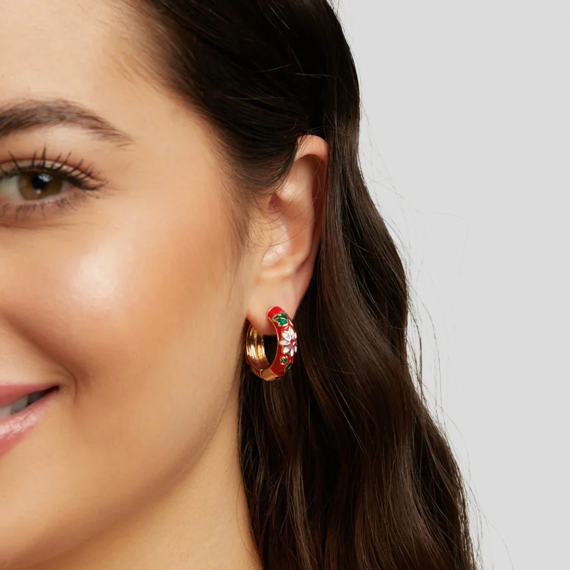 Gold Hoop Flower Earrings - Image 3