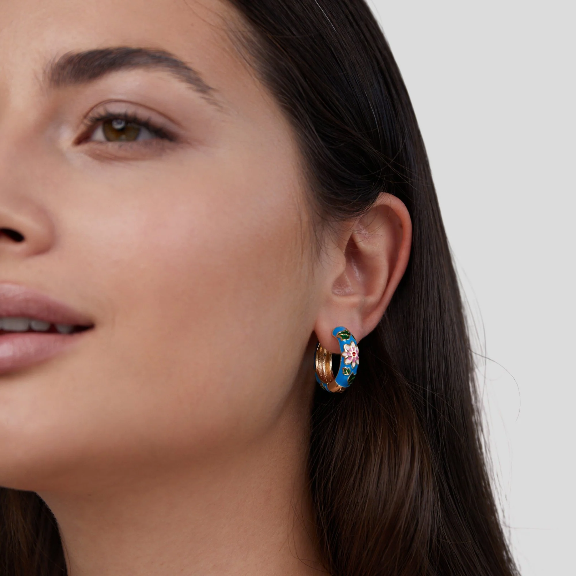Gold Hoop Flower Earrings - Image 5