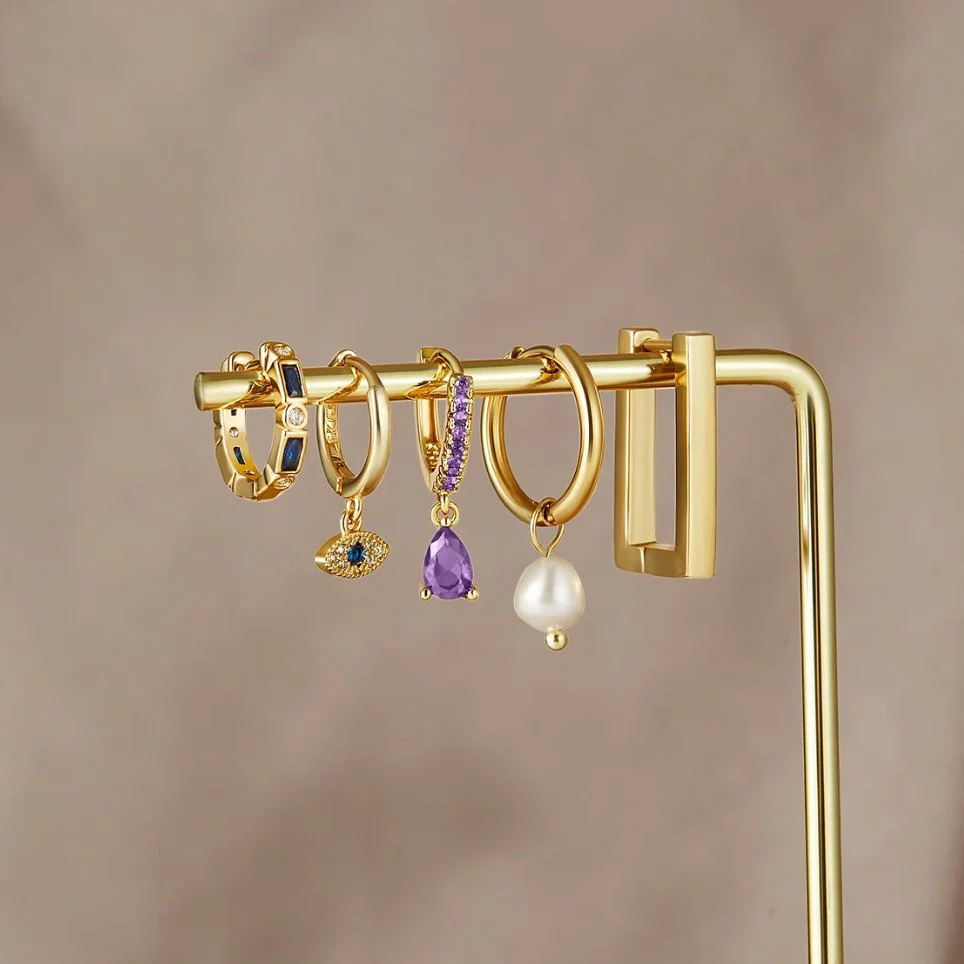 Gold Rectangle Hoop Earrings - Image 8