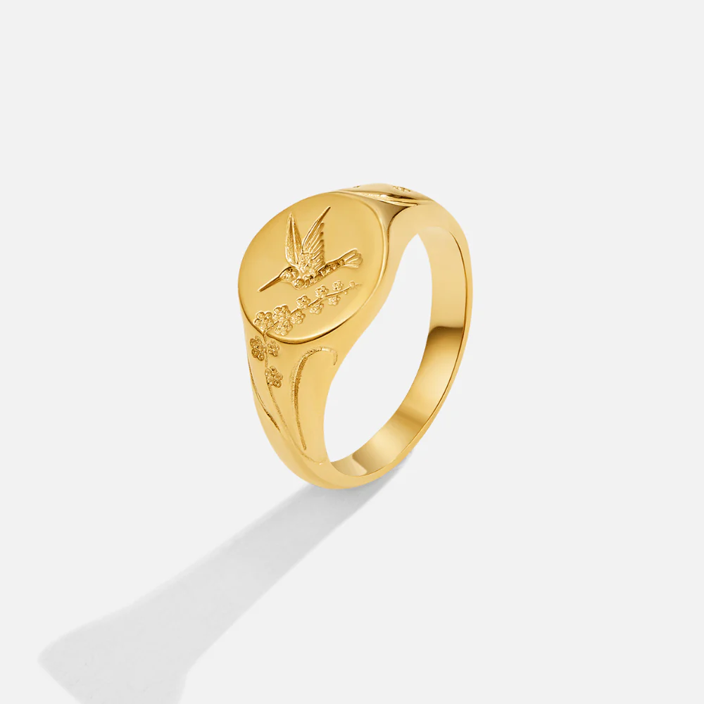 Golden Hummingbird Signet Ring - Image 4
