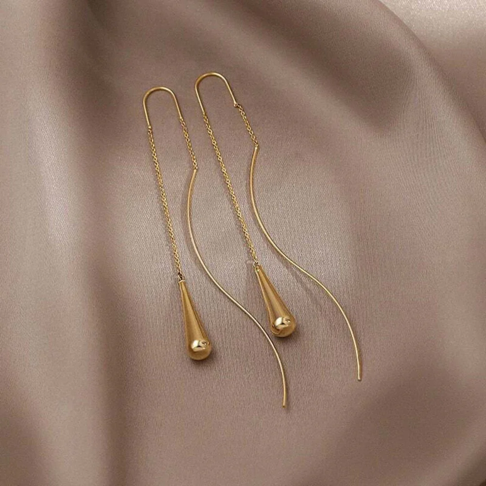 Golden Teardrop Tassel Earrings - Image 5