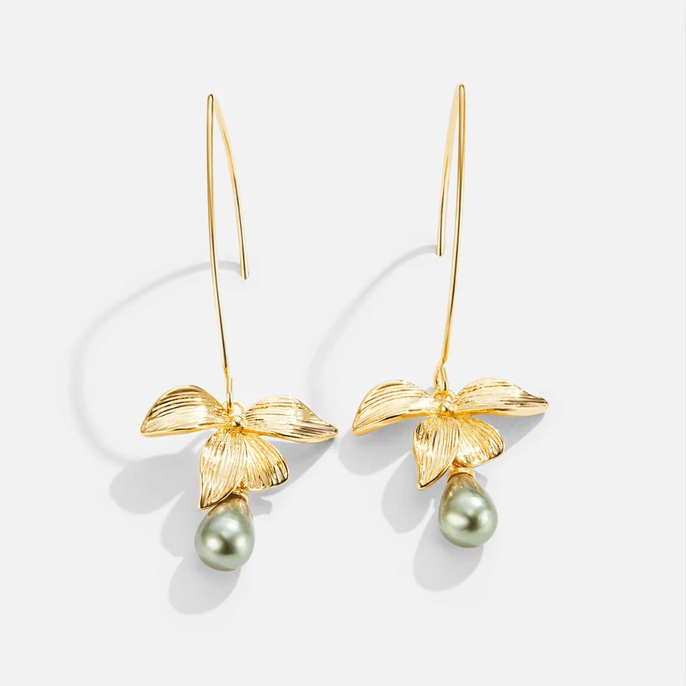 Jade Pearl & Petal Drop Earrings - Image 2