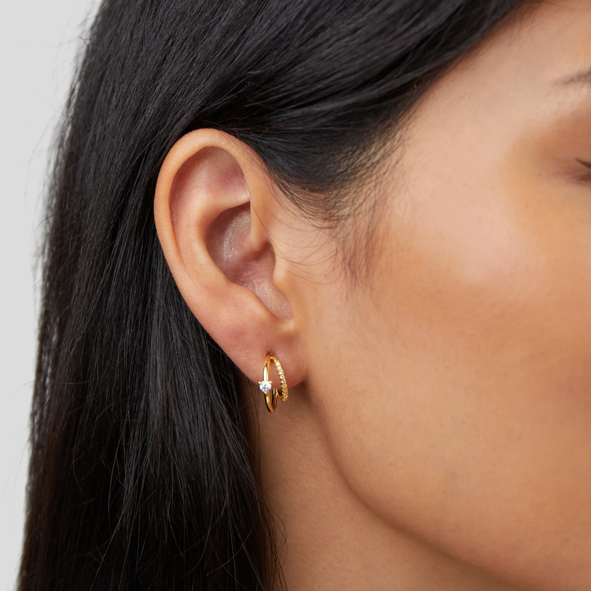 Layered Crystal Gold Hoop Earrings - Image 2