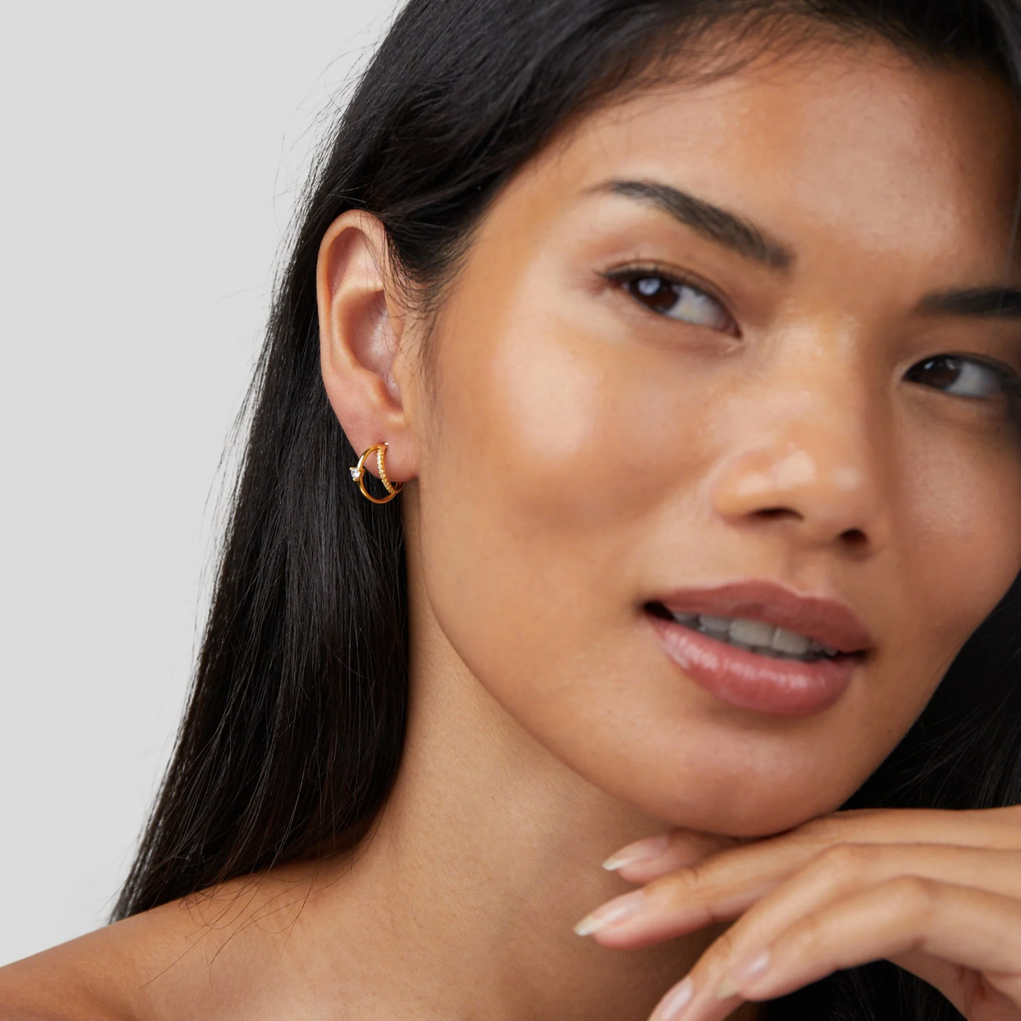 Layered Crystal Gold Hoop Earrings - Image 3