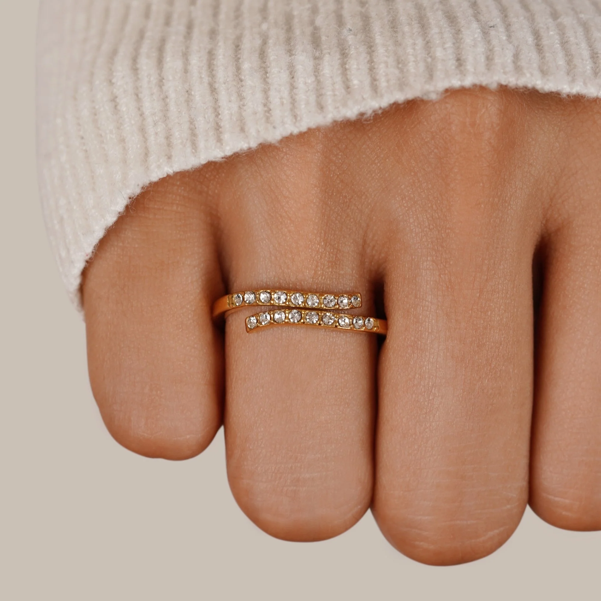 Layered Gold & Crystal Wrap Ring - Image 2