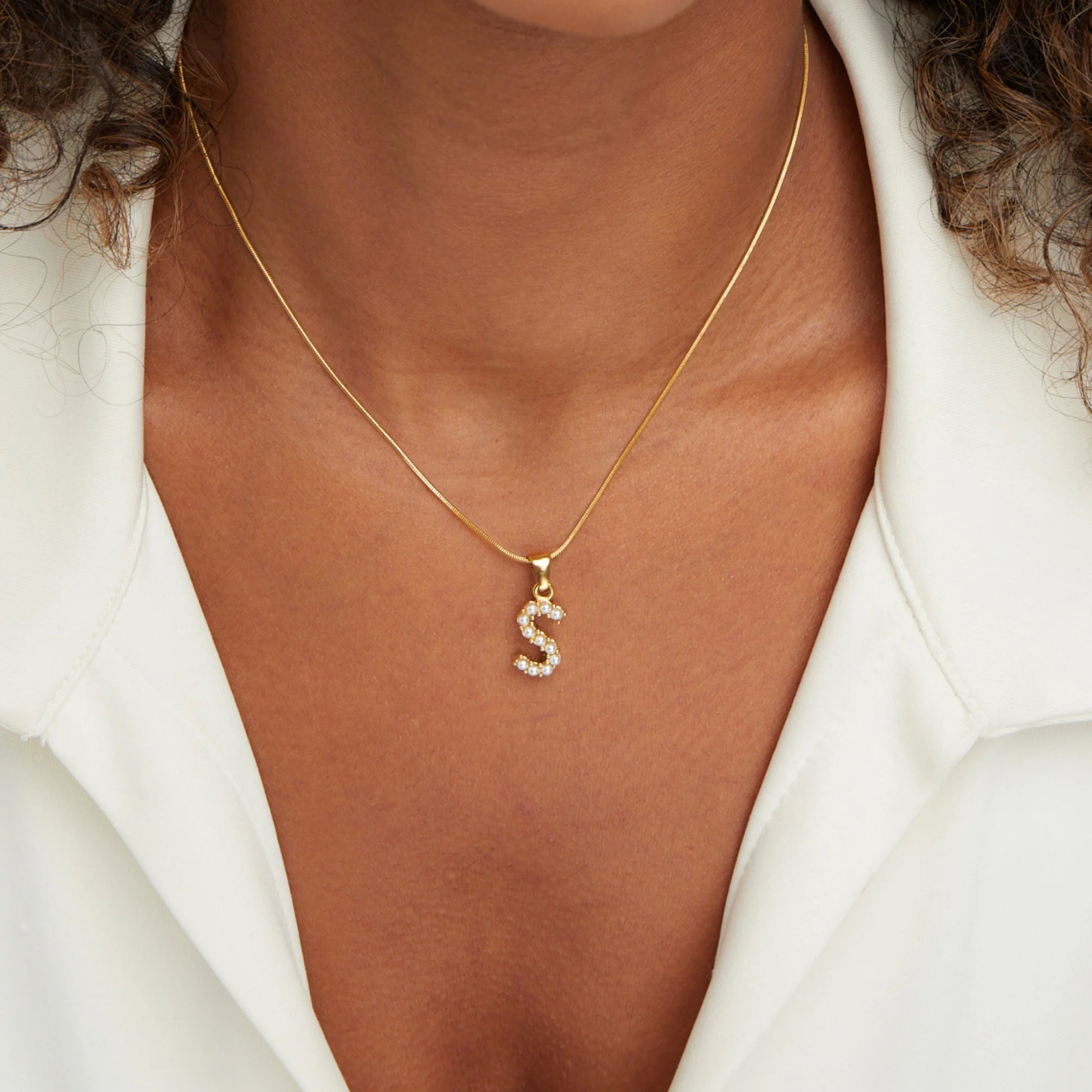 Letter Pearl Charm Necklace - Image 2