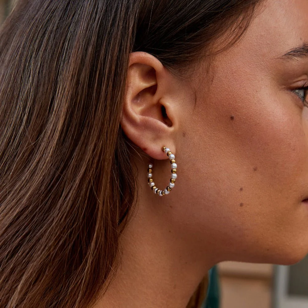 Maia Pearl & Gold Bead Earrings - Image 2