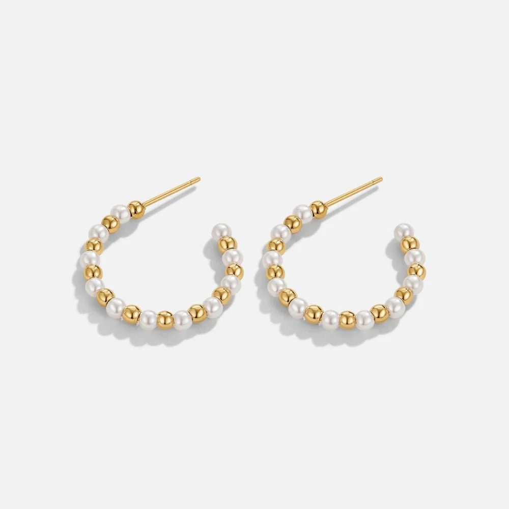 Maia Pearl & Gold Bead Earrings - Image 3