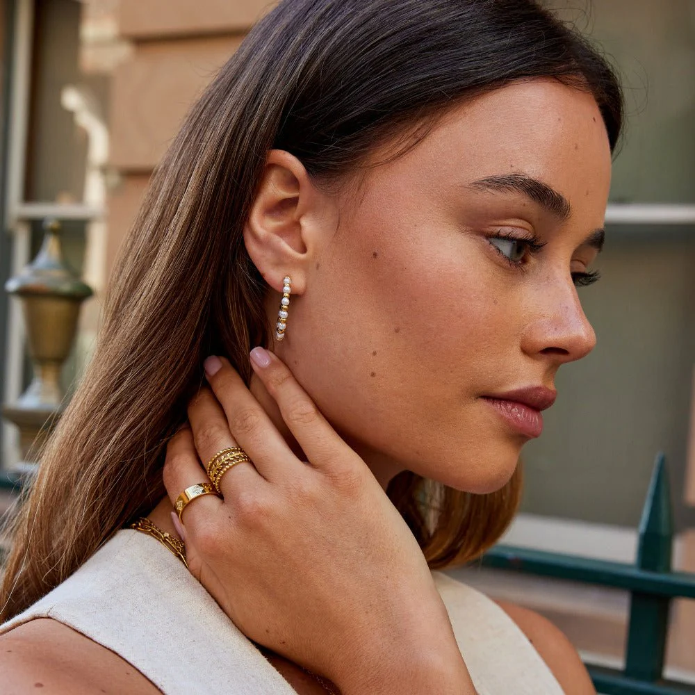Maia Pearl & Gold Bead Earrings - Image 4