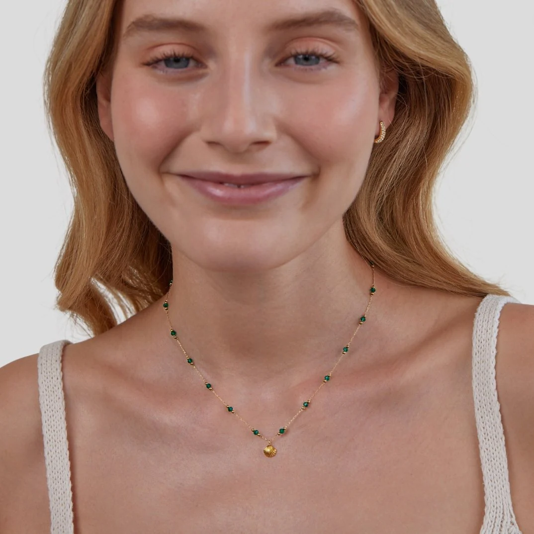 Nerissa Gold Shell & Green Bead Necklace - Image 8
