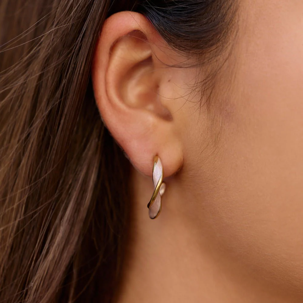 Pink Mother of Pearl Twist Hoop Earrings - Image 2