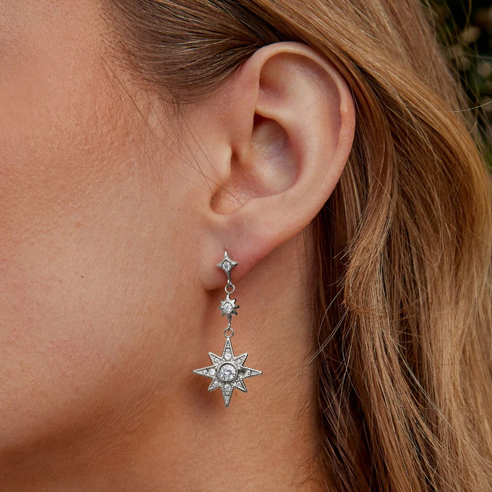 Silver Crystal Moon & Star Earrings - Image 3