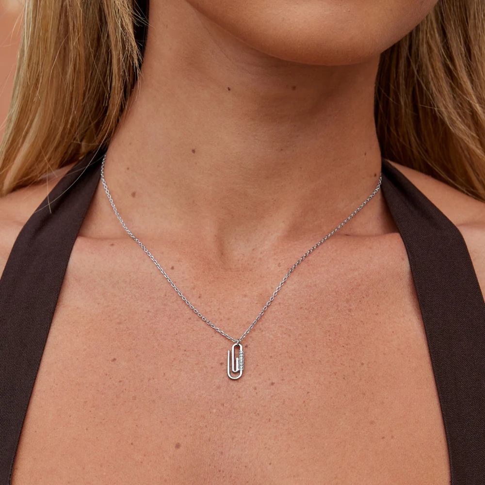 Crystal Paperclip Silver Necklace - Image 2