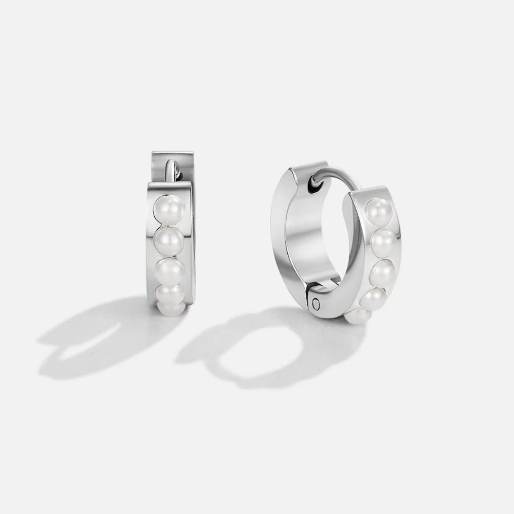 Silver Eula Pearl Hoop Earrings - Image 3