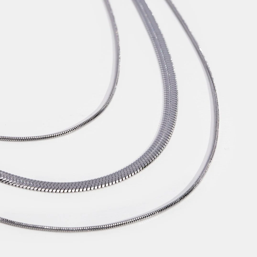 Silver Multi-Layered Chain Necklace - Image 4