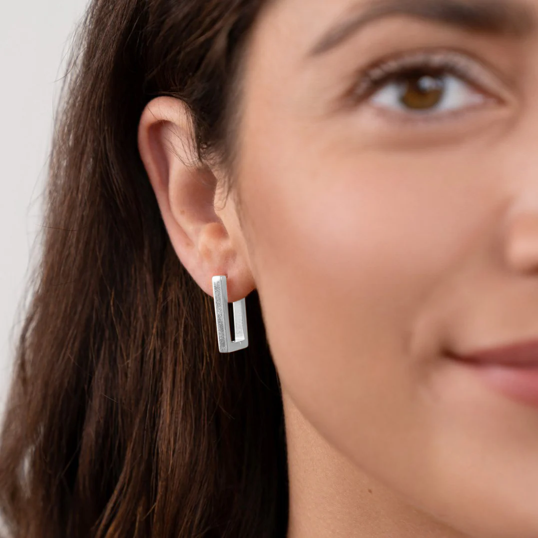 Silver Rectangle Hoop Earrings - Image 5