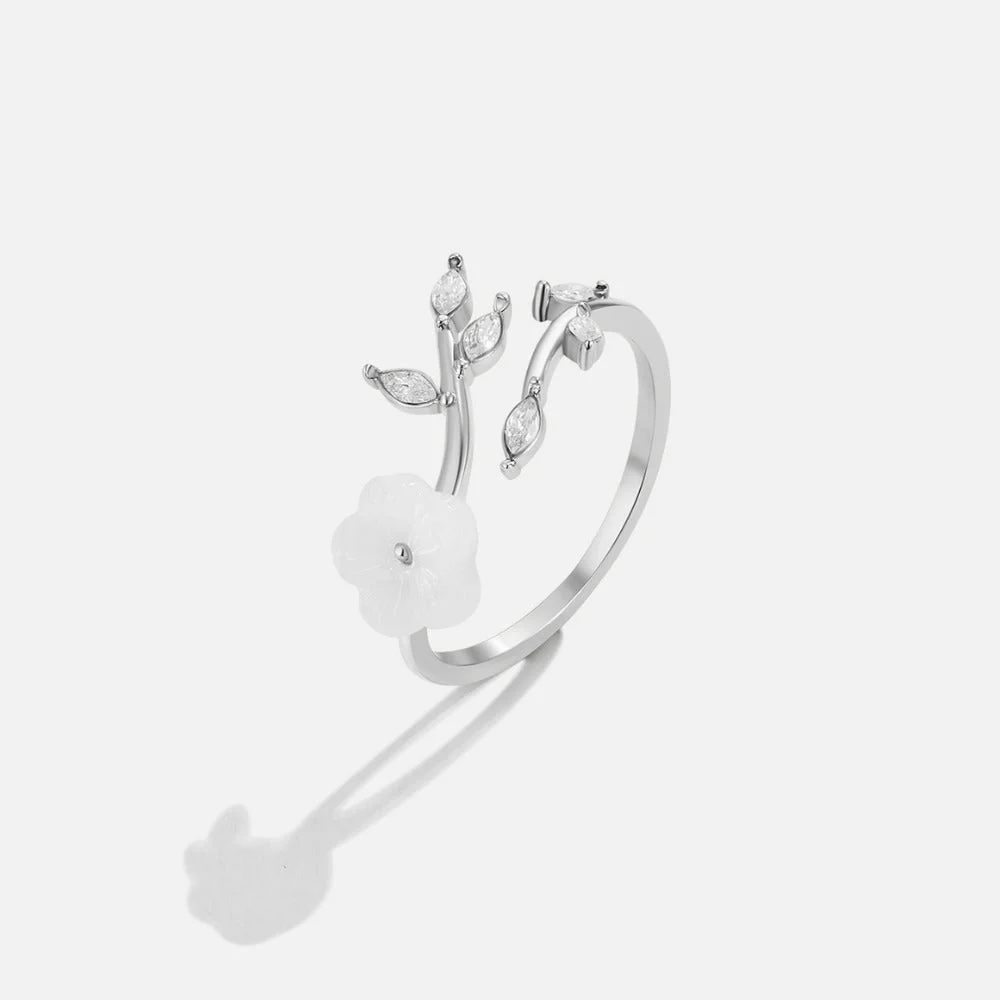 Silver White Blossom Flower Ring - Image 3