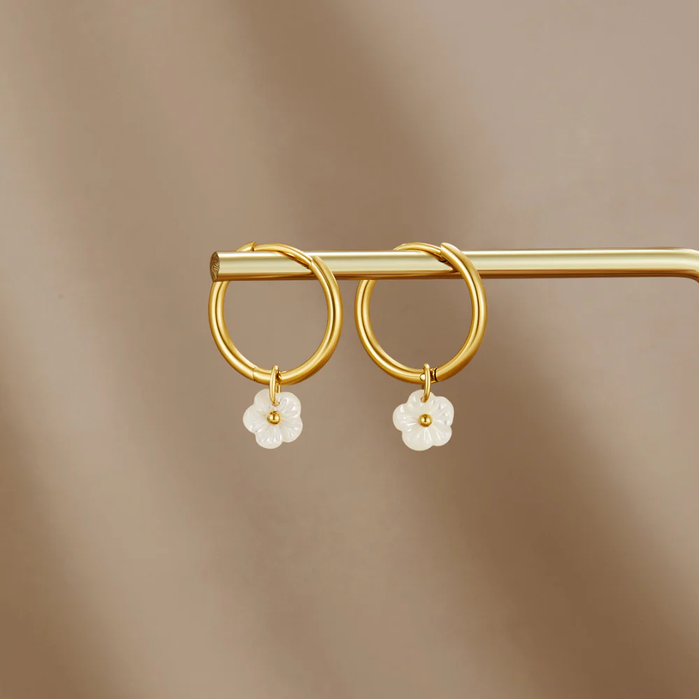 White Petal Shell Hoop Earrings